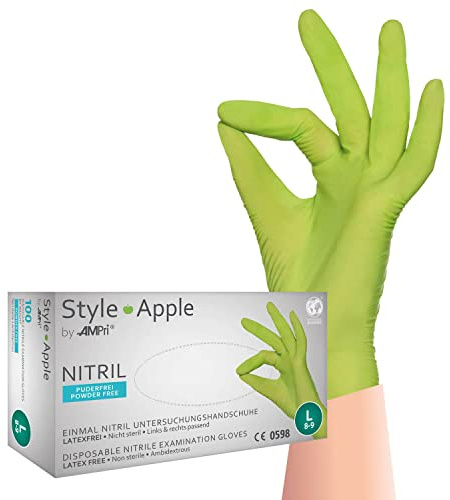 Nitrilhandschuhe, apfelgrün, grün, Größe XS, puderfrei, Style Apple by Med-Comfort: Nitril Einmalhandschuhe in den Größen XS, S, M, L, XL erhältlich