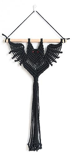 Halloween Deko, Handgemacht Gewebte Fledermaus Deko, Boho Dekor Lustiges 3D Schwarz Gewebte Fledermaus für Halloween Hängedeko (Schwarz mit Holzstab,30x50cm)