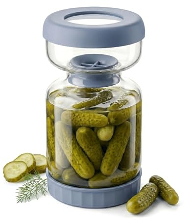 Homnoble Gurkenglas zum Umdrehen, 1L Glas Einlegeglas mit Sieb Sanduhr, Pickle und Olive Jar Flip Food-grade ABS Deckel und BPA Frei für Essiggurke Olive Kimchi Jalapenos