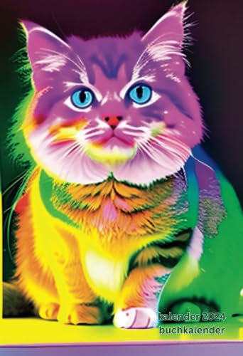 Kalender 2024 Buchkalender: a6, Klein, katze,Wochenplaner, Deutsch : Vertikal, 1 Woche 2 2eiten, Mit Uhrzeit, Mit Notizen, Für Schule, Business, ... Agenda,12 Monate, Planer Januar Bis Dezember.