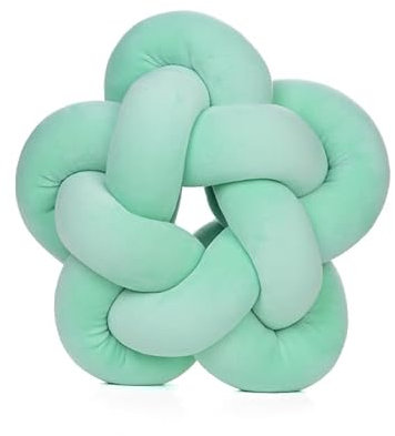 SYSUII Weiches Knoten-Kugelkissen, Fünfzackiger Stern Knotenkissen Geknotetes Kissen Baby Kissen Deko Kuschelkissen Wurfkissen für Schlafzimmer, Zuhause, Moderne Knotendekoration 32 * 32cm,Grün