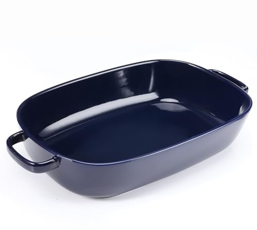 Plato de cerámica para hornear de 4.5 cuartos de galón, utensilios para hornear para cacerola, lasaña, gratinar, asar, asar y hornear. Sartén grande profunda de 14 x 10 x 3.1 pulgadas, segura para