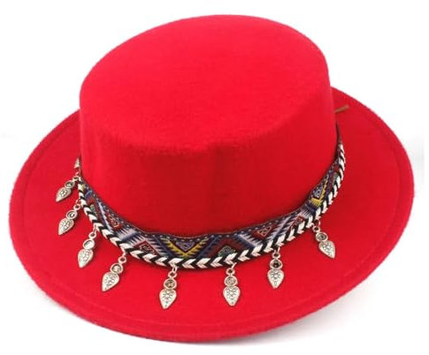 CLoxks Cowboyhüte Fedora Hut Für Elegante Lady Trilby Hut Rot Mode Frauen Flach Hut Mit Quaste Band