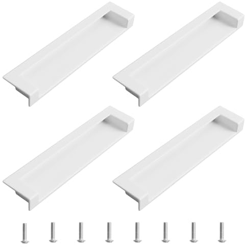 MOROBOR Tatami - Manijas de puerta ocultas, paquete de 4 tiradores empotrados de estilo moderno con tornillos ocultos ocultos para armarios, cajones, puertas y armarios (blanco, 143 mm)