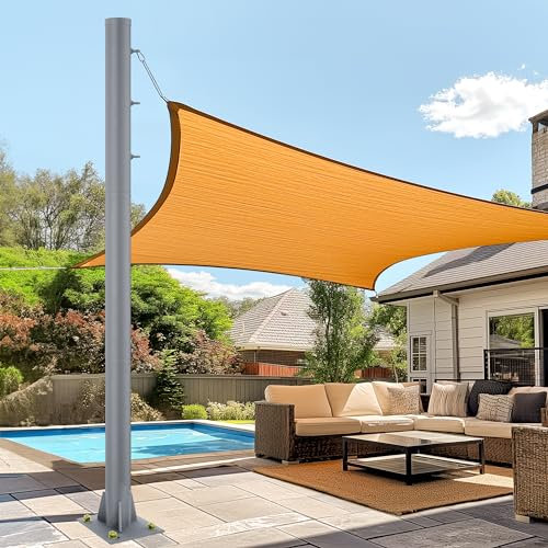 Weyderk Shade Sail Poles, 10 Feet Outdoor Sun Shade Poles, 2.8 Diameter Steel Heavy Duty Sun Shade Sail Poles for Patio & Deck & Playground & Backyard, Grey Sail Shade Pole with 3 Rings, One Pole