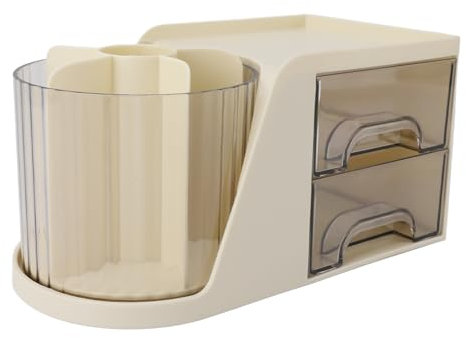 Jiawu Organizador de Cosméticos de Escritorio, Tipo Cajón, Giratorio, Impermeable, Fácil Acceso, Organizador de Escritorio de Plástico Transparente Versátil para Tijeras para el Hogar