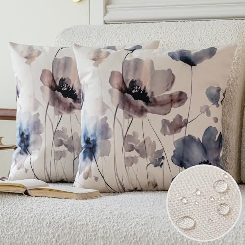 Vorysum 2er Set Outdoor Kissenbezüge 40x40 cm Blumen Wasserfest Kissenbezug Abstrakt Retro Dekokissen Sofakissen Böhmen Kissenhülle aus Polyster für Garten Sofa Wohnzimmer Bett