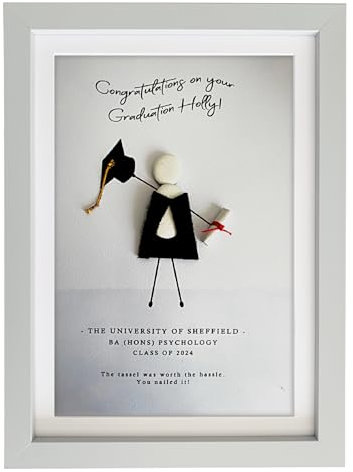Graduation Pebble Art Personalised Picture Custom Gift for graduate degree, diploma, school leaver, university, college. Framed and Mounted