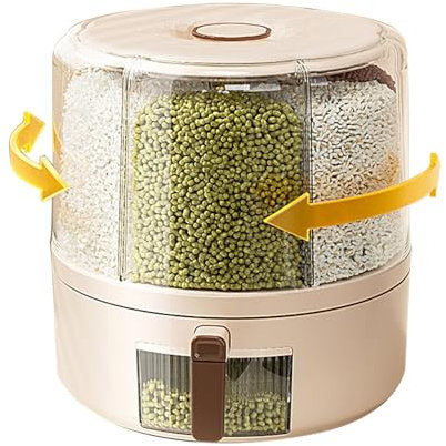 Uitseld Grain And Rice Dispenser | Multi-Grid Container Dry Food Storage With 360-Degree Rotation - Airtight Organization For Kitchen Countertops, Holds Beans, Millet, Oats
