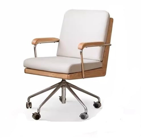 xiuling4568 Arbeitsstuhl Drehstuhl aus Massivholz, Eichenholz-Metallbasis mit Rollen, Computerstuhl, Bürostuhl, Stuhl mit mittlerer Rückenlehne, Arbeitszimmerstuhl Office Chair