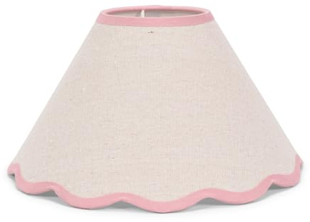 ValueLights | Small Natural Linen Tapered Light Shade with Pink Scallop Trim for Table Lamp | Lamp Shades, Home Décor & Improvement Essential | 27.5cm Shade Width