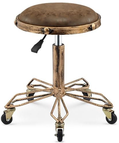 Rollhocker im Vintage-Stil, höhenverstellbar, strapazierfähig, mit drehbaren Rädern, für Küche, Zeichnung, Büro, Massage, Friseurladen, Retro-Design für Bars oder Labs (hellbraun)