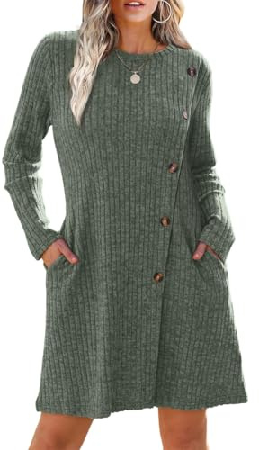 Yeenily Vestito Maglione Donna Invernale Scollo Rotondo Abito in Maglia Maniche Lunghe Autunno Vestiti Pullover Elegante A-Linea Maglioni Mini Abiti