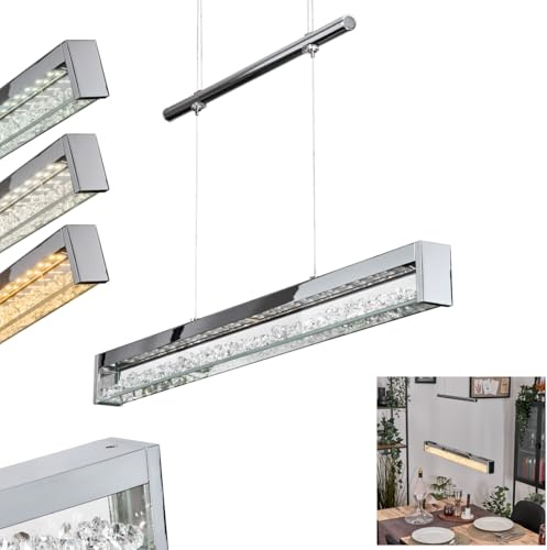 HOFSTEIN LED Pendelleuchte Ortan, dimmbare Pendellampe aus Metall/Glas in Silber/Weiß/Glitzereffekt, moderne Hängeleuchte mit Touchdimmer, CCT einstellbar, Höhe max. 180 cm, 6 Watt, Esszimmer, Küche