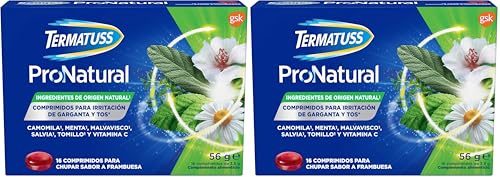 Termatuss Comprimidos Para la Tos Seca o Con Expectoración, Ingredientes de Origen Natural, Sabor a Frambuesa, 16 Comprimidos Para Chupar (Paquete de 2)