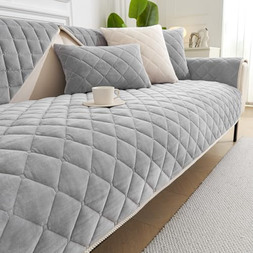GKXLH Sofa überzug Waschbar - Neu Weiche Milch Fleece Sofabezug 1 2 3 Sitzer, Anti-Rutsch Sofa Cover, Couch überzug Ecke Sofa Bezug für Sektionssofa, Sofa überzug L Form Möbelschützer (Grau, 90x240)