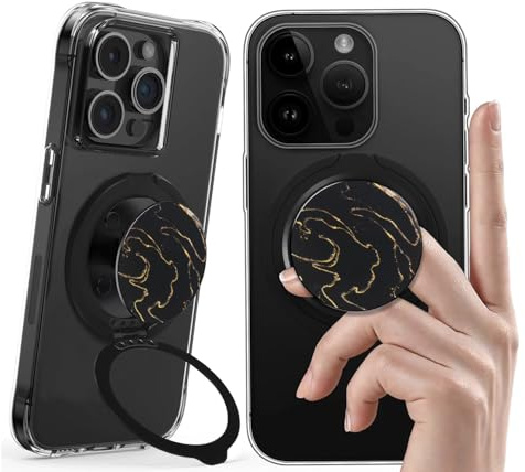 Plehood Magnetic Phone Ring Grip，Ultra Thin Phone Kickstand with Finger Loop Strap, Lightweight Phone Ring Holder for Mag Safe iPhone 16/15/14/13/12 Series (Black)