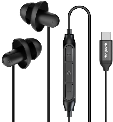 Hearprotek Sleep Headphones, Noise Cancelling Earbuds with Microphone, USB C Silicone Earbuds for, Android,Perfect for Sleeping, Snoring, Travel, Meditation, Relaxation