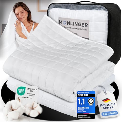Monlinger 2-in-1 Gewichtsdecke 135x200 cm 5kg Zusammenknöpfen von Schwerer Decke + Sommerdecke durch Druckknöpfe - 100% Oeko-Tex Zertifiziert - Heavy Weighted Blanket - Schwere Decke zum Schlafen