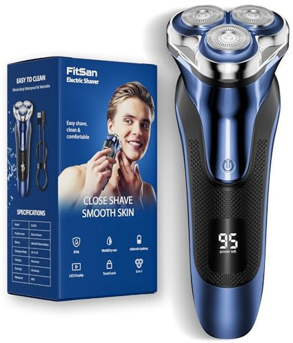 FitSan Electric Razor for Men: Wet/Dry Shavers with Pop up Trimmer-Rechargeable Beard Shavers with Led Display-IPX7 Waterproof