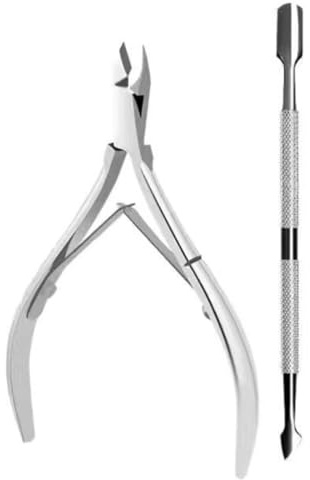 Set di 2 pezzi di forbici e spingi cuticole di precisione - Kit per la pulizia delle unghie - Acciaio inossidabile professionale.