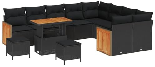 vidaXL Trädgårdsoffset med kudde 13 pcs Svart konstrotting, Trädgård och terrass, modern rattansoffa, lätt utomhus lounge, flexibla sittplatser, väderbeständiga, lätta kuddar