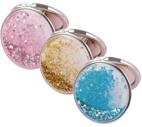 Specchio piccolo, specchio per sabbia mobile liquida, specchio da portafoglio, specchio portatile, specchio per il trucco bifacciale, di piccole dimensioni, pieghevole, adatto per i viaggi