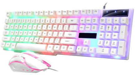 QUMIIRITY Clavier USB Filaire Rétroéclairé Souris Ergonomique pour Gaming, Touches Pratiques en Plastique Blanc, Dimensions Compactes 43,3X13,2X3,2 CM, pour Usage Quotidien