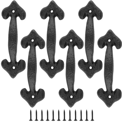 SINJEUN 6 Stück 17 x 5,4cm Schwarz Türgriffe aus Gusseisen, Schiebetürgriff mit Befestigungsschrauben, Schiebetürgriffe Vintage Door Handle für Scheunentor, Schranktür, Garagen und Außentür