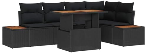 vidaXL 6-delad trädgårdssoffgrupp med kuddar svart poly rattan