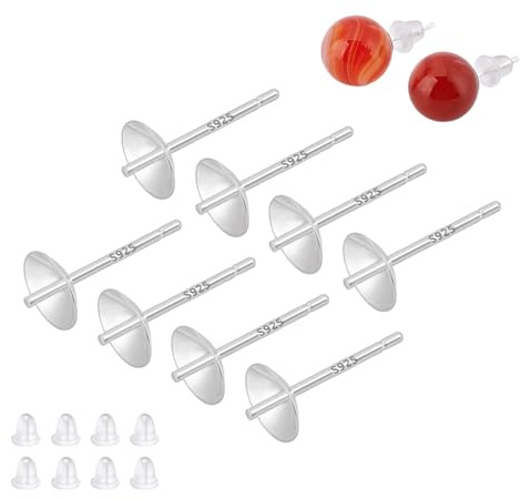 PH PandaHall 4 Paia Perni per Orecchini in Argento Sterling 925 Base per Perline Perni per Orecchini a Lobo per Orecchinis Fai Da Te, 13x6mm