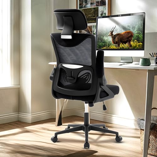 Fizzin Schwarz Netz Ergonomischer Gaming-Bürostuhl | Atmungsaktives Netzgewebe, verstellbare Lendenstütze und Kopfstütze für Gamer und moderne Arbeitsplätze