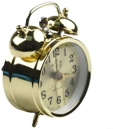 BlesConi Sveglia meccanica classica a ferro di cavallo, orologio da tavolo in metallo a carica manuale con asta a campana per la decorazione domestica