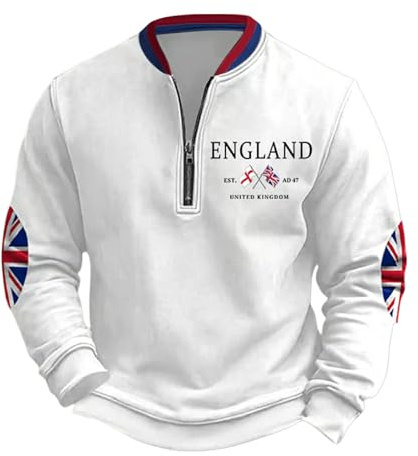 Men's Sweatshirts Quarter Zip Collar Casual Pullover Jumper For Men Uk British Flag Printed Fleece Sweatshirts Autumn Winter Thermal Tracksuit Tops Bussiness Office Home Athletic Sweatshirt