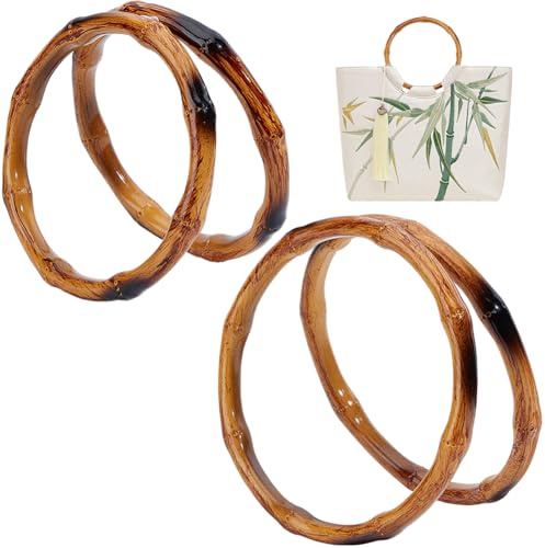 Beebeecraft 4 pz 2 Misure Manici in bambù Imitazione per Borse 13/15cm Manici per Borse Rotondi in Plastica Anello di Ricambio per Fai da Te Fatto A Mano Borsa da Spiaggia Estiva all'Uncinetto Borsa