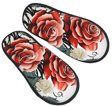 Slippers Fleur Roses Lierre Avec Feuilles Printemps Antidérapantes Pantoufles En Coton Doux Chaussons Maison Pour La Maison Unisex Chambre M