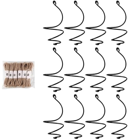 BESPORTBLE Support Suspendu Facile à Monter Tillandsia pour Plantes Aériennes avec Corde en Chanvre en Aluminium Noir Fixation Murale ou Plafond, Design Spirale Moderne Artistique