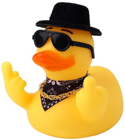 Fukaisu Pato de Dedo Medio, un Divertido Patito de Goma para Decorar el Salpicadero Tu o el Escritorio tu Oficina (Negro)