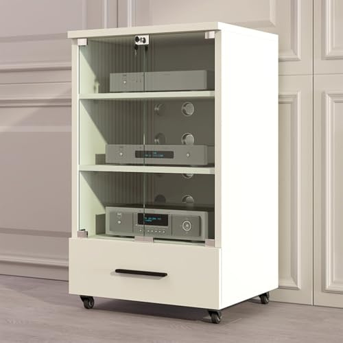 Mobili stereo beige 3Layer AV Cabinet con porte in vetro temperato Audio Media HiFi mensola angolo Entertainment Center Mobile Audio Video Stand per KTV