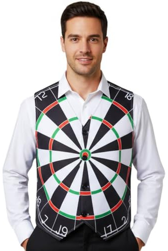 Darttavla för vuxna – medium – snygg väst med djärvt darttavla tryck på fram och bak – herr pub spel dart sport evenemang svensexa natt maskeraddräkt