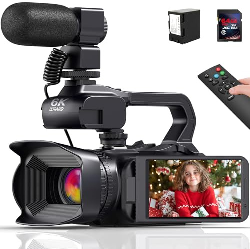 PITIKI Videokamera Camcorder 6K 64MP UHD 18X Digitalzoom Vlogging Camera mit IR Nachtsicht für YouTube, Webcam WiFi Video Kamera Recorder mit 4500mAh Akku, und SD-Karte
