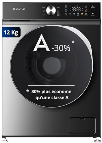 GEDTECH Lave-linge frontal GLLPS121400DG - 12 Kg - 1400 tr/mn - 16 programmes - Eco - Intensif - Rapide – Très Faible conso - Panneau commande LED couleur