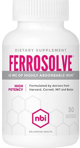 NBI FerroSolve, Best Absorption Iron Supplement 45 mg | High Potency | GI Safe | 30ct Veggie Capsules