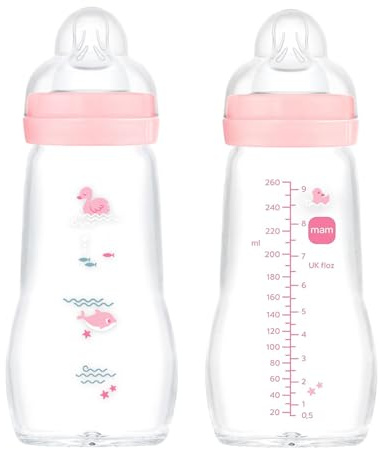 MAM Feel Good Glass Bottle 260 ml Glas Flasche, Doppelpackung, für Mädchen