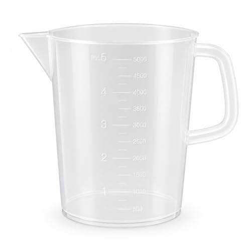 HELGUEFER – Jarra Medidora Plastico Graduada5 L | Jarra Plástico con Escala en relieve Precisa, 18,5cm x 23cm | Libre de BPA, Apta para Microondas y Lavavajillas | Jarra Medidora de Polipropileno (PP)