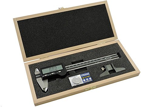 SET 2-tlg STEINLE Messschieber 1307 Digital - STEINLE Digital Messschieber 150 mm - STEINLE Tiefenmessbrücke 75 x 6,5 mm inkl. Holzetui