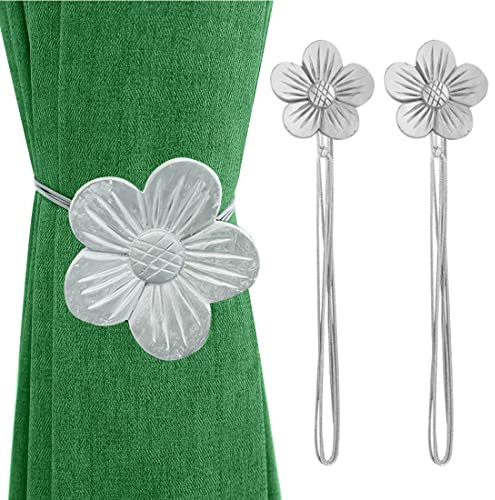 Lewondr Magnetischer Vorhang Raffhalter, Vintage Vorhangschnalle, Silber | 1 Paar, Harz Blume Vorhangschnalle, Dekorative Retro-Vorhanghaken für Dekoration Zuhause Cafe Büro