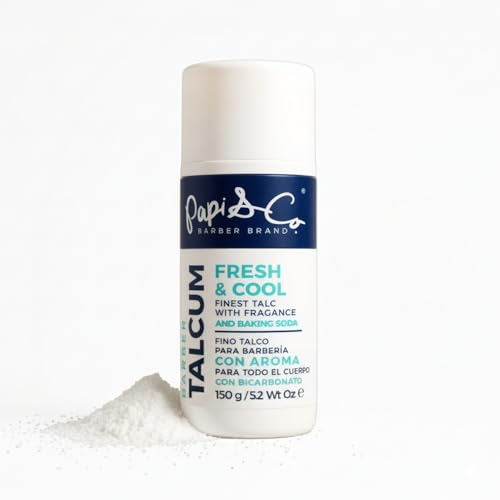 PAPI & CO. Barber Talcum Powder for Men - Professional Mint-Scented Body Dusting Talc - Masculine Cologne Fragrance - Helps Control Odor - Fresh, Clean Skin Feel - Perfect After Haircut Care - 5.2 oz
