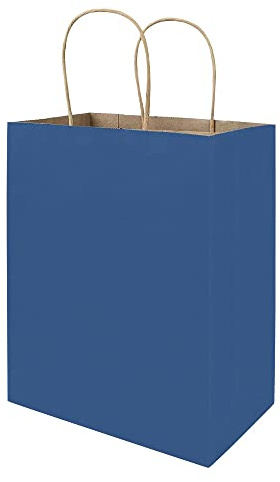 bagmad 50 Stück 20,3 x 12,1 x 25,4 cm mittelblaue Kraftpapiertüten mit Griffen, Geschenktüten, Handwerk, Lebensmittel, Einkauf, Einzelhandel, Party, Gastgeschenke, Hochzeitstaschen, Säcke (blau, 50