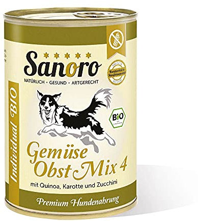 Sanoro Gemüse/Obst Mix 4 - Premium-Hundefutter in Bio-Qualität - Mix aus Bio-Quinoa, Bio-Karotte, Bio-Zucchini und Bio-Apfel, salzfrei - vegetarischer Barf-Zusatz (12 x 400 g)